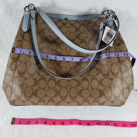Coach Sig Hallie Khaki Pale Blue F80298 Bag NWT - Picture 7 of 8